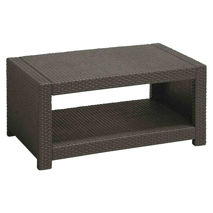 Allibert Loungemöbel-Set Monaco - 4 -tlg., Kunststoffgeflecht, Polyester, Graphit - Brauner Rattan-Beistelltisch mit Ablagefläche für den Innen- und Außenbereich. Perfekt für Garten, Terrasse oder Wohnzimmer.