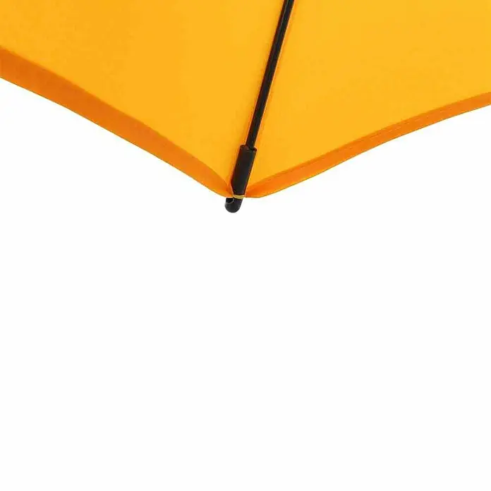 Siena Garden Marktschirm rund City Push - Gelb, Durchmesser Bespannung: 180 cm - Nahaufnahme eines gelben Regenschirms mit schwarzem Gestell, der Schutz vor Regen und Sonne bietet.