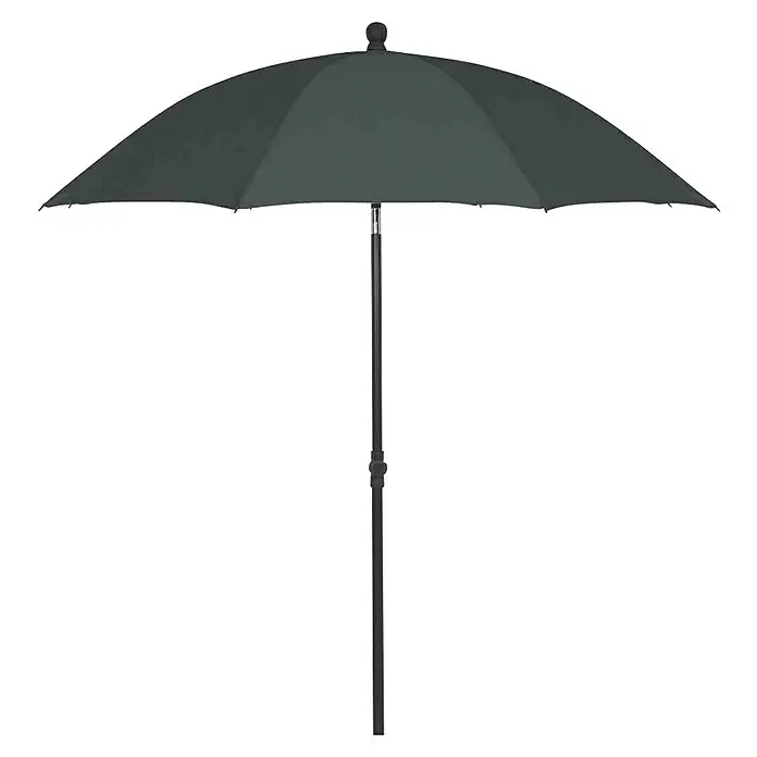 Siena Garden Marktschirm rund City Push - Anthrazit, Durchmesser Bespannung: 180 cm - Ein dunkelgrüner Gartenschirm mit einem stabilen, mittig platzierten Ständer bietet Schatten und Schutz vor der Sonne.