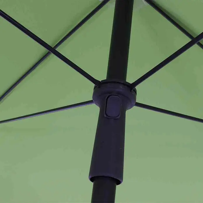 Siena Garden Marktschirm City Push - Grün, Bespannungsmaß (L x B): 180 x 180 cm - Nahaufnahme eines geöffneten grünen Sonnenschirms mit schwarzem Gestell, der Schatten spendet.