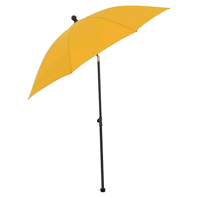 Siena Garden Marktschirm rund City Push - Gelb, Durchmesser Bespannung: 180 cm - Gelber Sonnenschirm mit einem robusten, gestreiften Mast, ideal für Schatten und UV-Schutz im Freien.