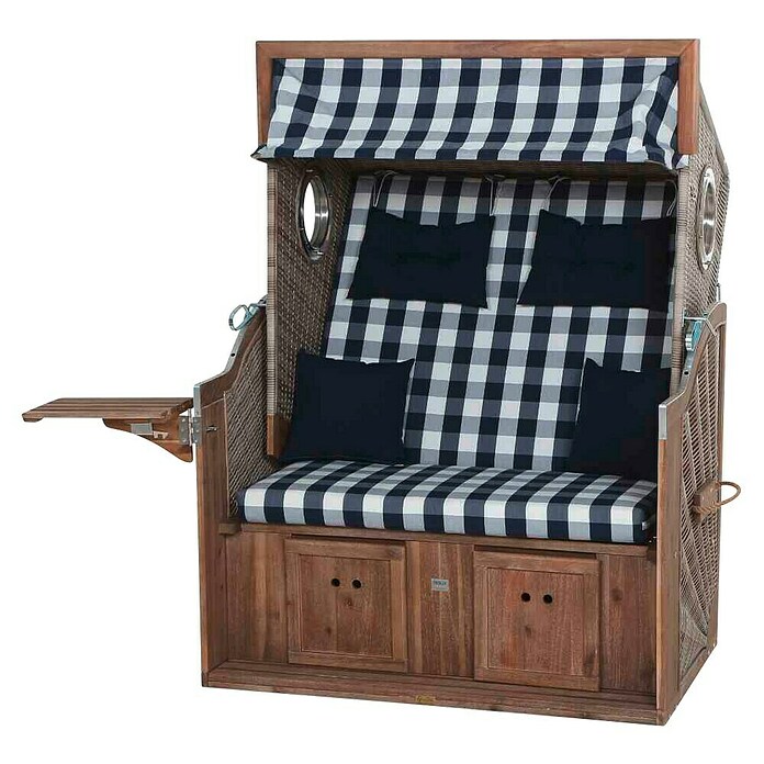 DeVries Strandkorb Trendy (L x B x H: 130 x 80 x 165 cm, Blau-Weiß (kariert)) | BAUHAUS
