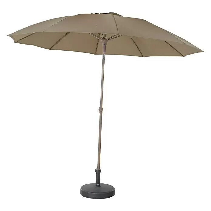 Siena Garden Marktschirm rund Paolo Push - Taupe, Durchmesser Bespannung: 270 cm - Hellbrauner Sonnenschirm mit grauem Mast und dunkelgrauem Fuß, spendet Schatten.