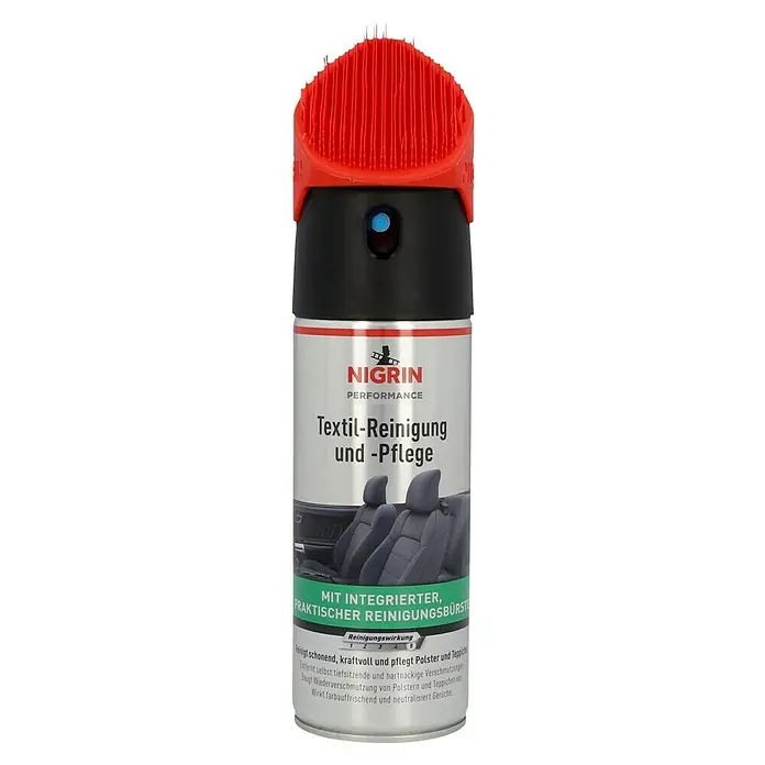 Nigrin Performance Textilreinigung & -pflege - 400 ml, Reinigungsbürste - Nigrin Textilreinigung und -pflege mit Bürste. Ideal für die Reinigung von Polstern und Teppichen, entfernt Flecken und frischt Farben auf.