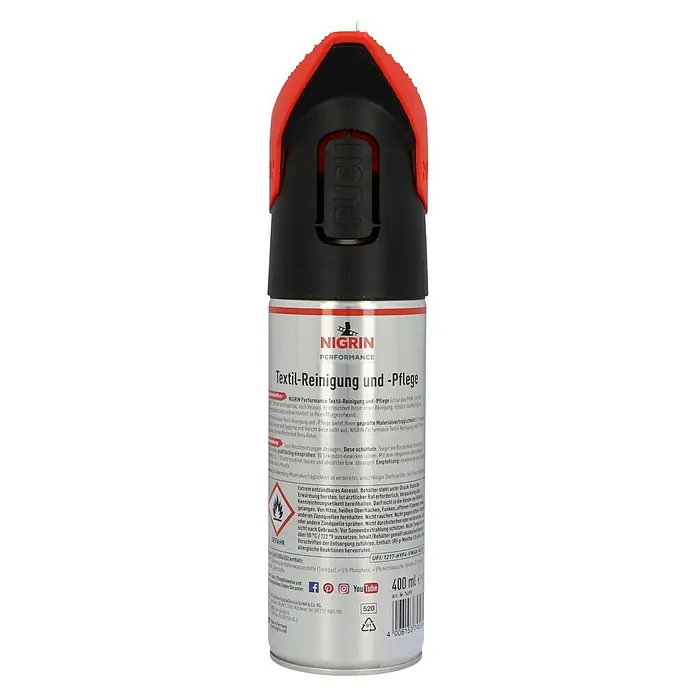Nigrin Performance Textilreinigung & -pflege - 400 ml, Reinigungsbürste - Dose Nigrin Textilreinigung und -pflege. Zur Reinigung und Pflege von Textilien. Einfach anzuwenden und hinterlässt saubere, frische Textilien.