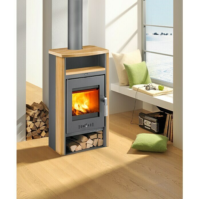 Haas+Sohn Kaminofen Vitorre 275.15 (7,4 kW, Raumheizvermögen: 180 m³, Verkleidung: Sandstein, Perl-Anthrazit/Teakwood)