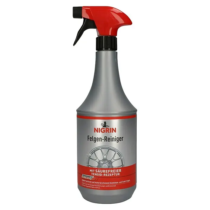 Nigrin Felgenreiniger - 1 l - Sprühflasche Nigrin Felgenreiniger, ideal für die effektive und schonende Reinigung von Aluminium- und Stahlfelgen, entfernt hartnäckigen Schmutz.
