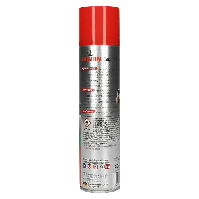 Nigrin Cockpit-Spray - 400 ml, Neutral - Abbildung einer Dose Nigrin Cockpit-Spray, ideal für die Reinigung und Pflege des Fahrzeugcockpits.