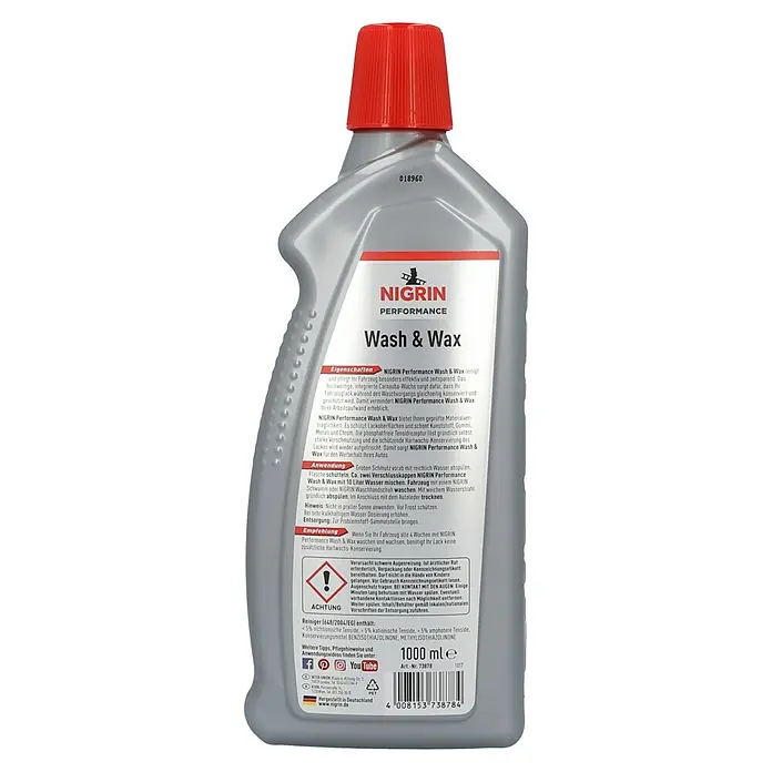 Nigrin Performance Wash & Wax Turbo - 1 l - Flasche Nigrin Performance Wash & Wax. Reinigt, pflegt und schützt Lack, Kunststoff, Gummi, Metall und Chrom. Für strahlenden Glanz und Werterhalt.