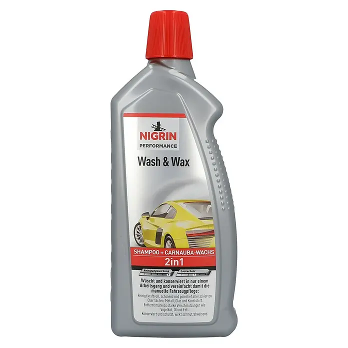 Nigrin Performance Wash & Wax Turbo - 1 l - Produktabbildung: Nigrin Performance Wasch & Wax 2in1 für die manuelle Fahrzeugpflege, reinigt und konserviert Lackoberflächen.