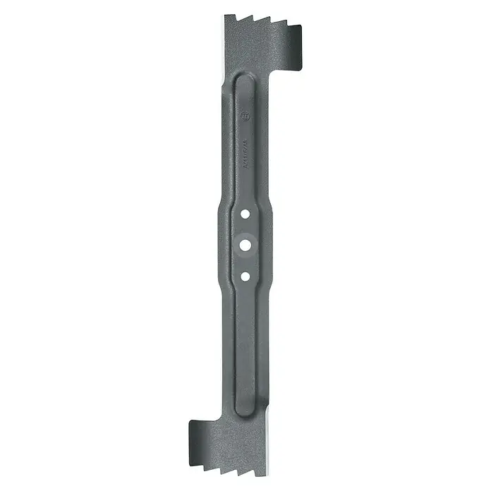 Bosch Ersatzmesser für Rasenmäher Bosch Elektro-Rasenmäher AdvancedRotak 44-750 - Bosch Elektro-Rasenmäher AdvancedRotak 44-750 - Graues Ersatz-Rasenmähermesser mit gezackten Kanten und zwei Befestigungslöchern.