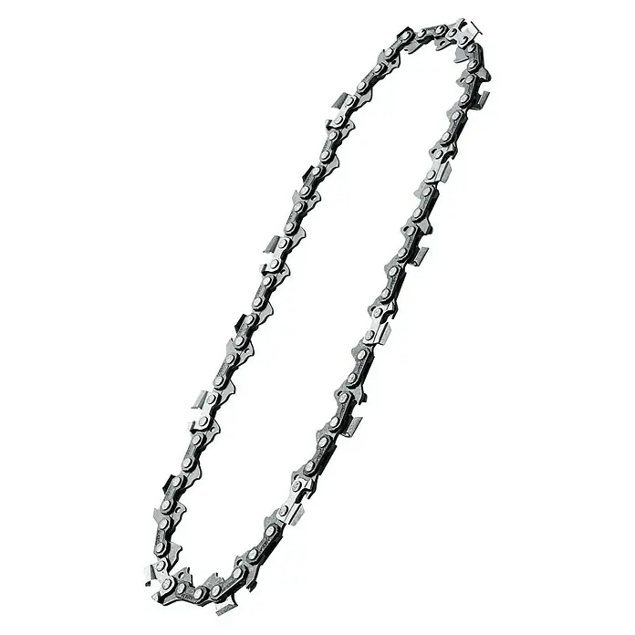 Bosch Power for All 18V Sägekette EasyChain 18V-15-7 - Passend für: Bosch Power for All 18V Akku-Kettensäge EasyChain 18V-15-7 - Nahaufnahme einer Kettensägenkette mit scharfen Zähnen, die für effiziente Schneidleistung bei Holzbearbeitungsarbeiten entwickelt wurde.