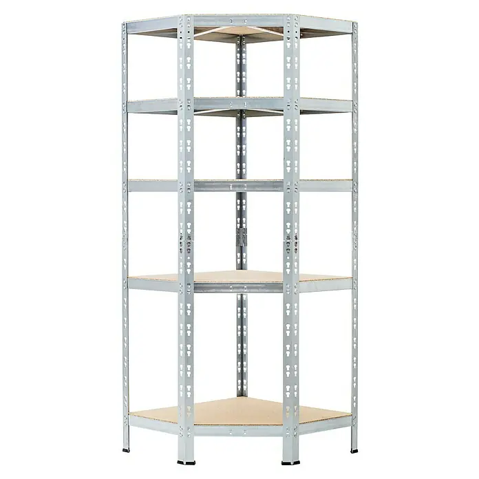 Regalux Eckregal - H x B x T: 180 x 70 x 40 cm, Traglast pro Boden: 175 kg, Anzahl Böden: 5 Stk., Stecken, Silber - Eckregal mit fünf Regalböden. Das Regal ist aus Metall gefertigt und bietet viel Stauraum in jeder Ecke.