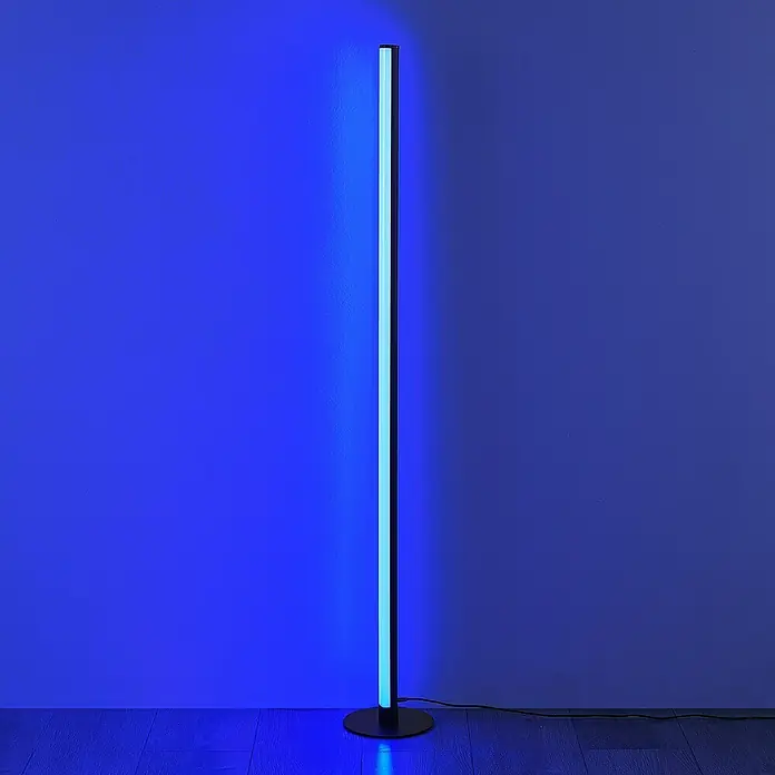 Trio Lighting Lámpara de pie LED Tendo - 11 W, Altura: 115 cm, Negro, RGBW - Lámpara de pie LED moderna con diseño minimalista e iluminación azul, perfecta para crear ambiente en cualquier habitación.