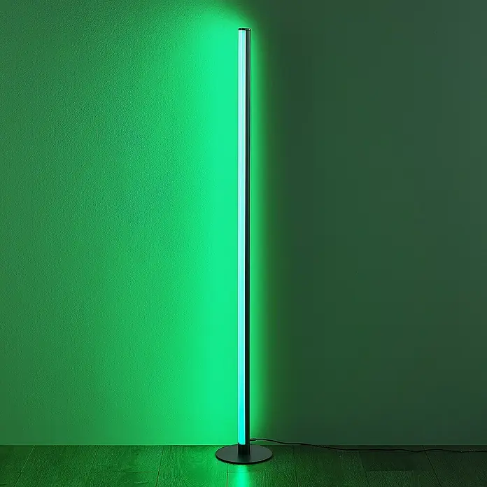 Trio Lighting Lámpara de pie LED Tendo - 11 W, Altura: 115 cm, Negro, RGBW - Lámpara de pie verde moderna con un diseño delgado y estilo minimalista, creando iluminación ambiental.