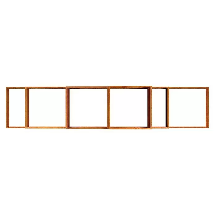 Palatino Hochbeet Scala Landschaft - 490 x 100 x 100 cm, Stahl, Rostbraun - Fünf hellbraune Holzrahmen.