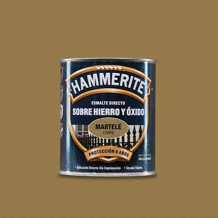 Hammerite Esmalte para metal Hierro y Óxido - Cobre, 750 ml, Efecto martelé - Pintura de efecto Hammerite directa sobre óxido en aspecto cobre, ideal para superficies metálicas, con 8 años de protección.