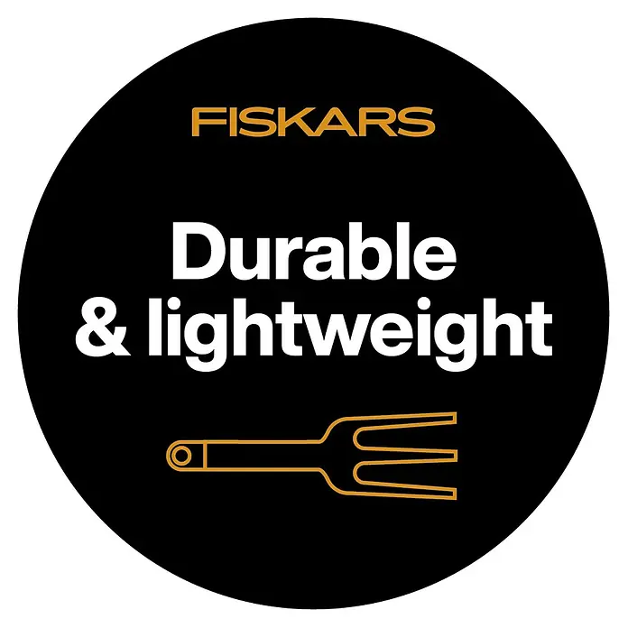 Fiskars Solid Hand-Kleinrechen - 27,7 cm - Das Fiskars-Produkt ist langlebig & leichtgewichtig. Es zeigt eine Illustration einer Gartengabel, die für Qualität und Benutzerfreundlichkeit steht.