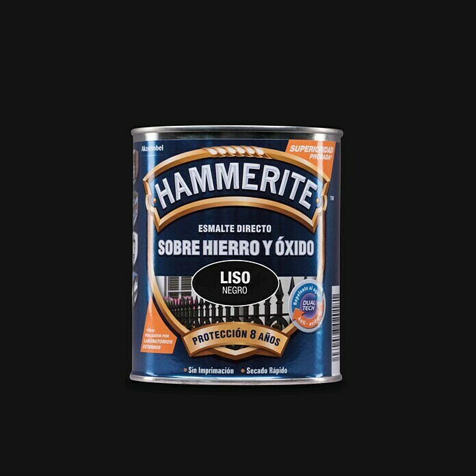 Hammerite Esmalte para metal Hierro y óxido (Negro, 2,5 l, Brillante)