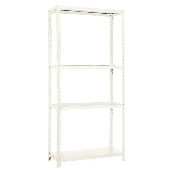 Simonrack Simonclick Estantería metálica Ecoclick Mini - Al x An x Pr: 160 x 80 x 30 cm, Capacidad de carga por balda: 70 kg, Número de baldas: 4 ud., Inserción, Blanco - Una estantería metálica blanca con cuatro niveles para almacenamiento y organización en garaje, sótano o almacén.