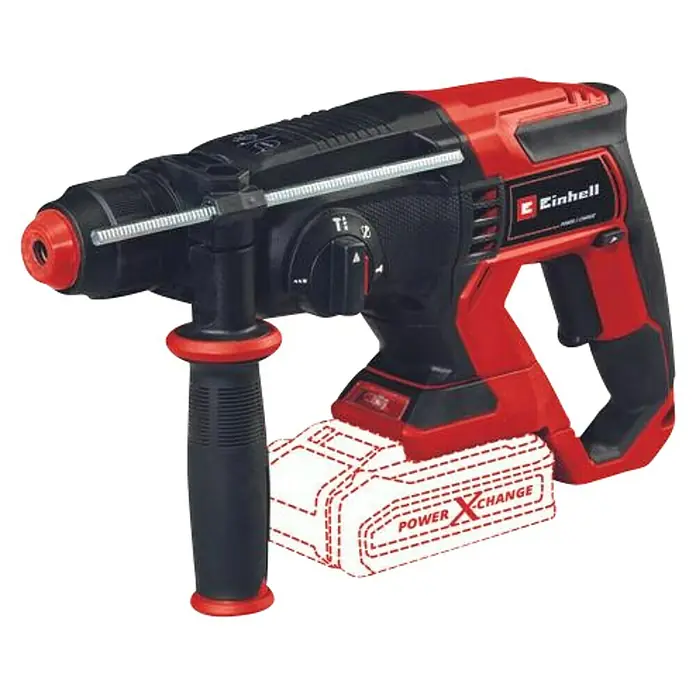 Einhell PXC 18V Martillo perforador de batería TE-HD 18/20 Li - Solo - 18 V, Sin batería, 2 Ah - 8 Ah, 1,8 J - Martillo perforador a batería Einhell, rojo y negro con empuñadura auxiliar y tope de profundidad, ideal para trabajos de perforación y demolición en el hogar y en la obra.