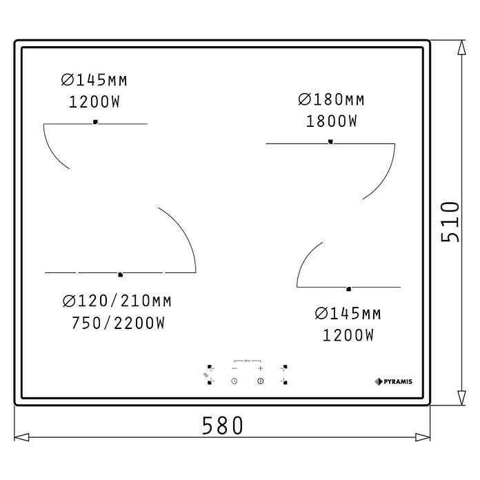 Pyramis Kochfeld PHC61530IFB (L x B: 51 x 58 cm, Anzahl Normalkochstellen: 5 Stk., Schwarz) | BAUHAUS