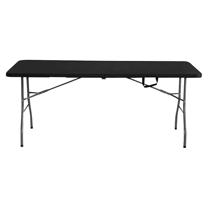 Mesa de jardín Alan - L x An x Al: 180 x 75 x 74 cm, Acero/HDPE, Negro - Mesa plegable negra con patas de metal resistentes para un uso flexible. Ideal para fiestas, mercadillos o como superficie de trabajo adicional.