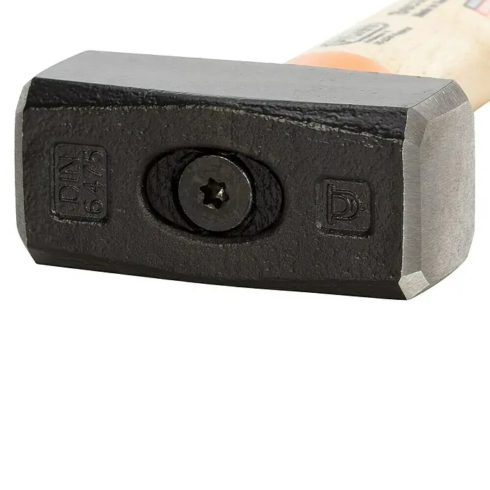 Picard Fäustel SecuTec® - Gewicht Kopf: 1.000 g, Material Stiel: Holz Hickory - Nahaufnahme eines schwarzen Schlägelhammers mit Holzgriff, der Stabilität und Präzision bei schweren Arbeiten verspricht.