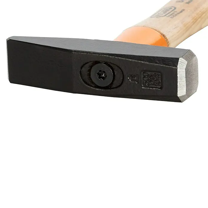 Picard Schlosserhammer SecuTec®Gewicht Kopf: 500 g, Holz Hickory - Nahaufnahme eines schwarzen Schonhammers mit Holzgriff, der Handwerkskunst und Funktionalität vereint. Ideal für präzise Arbeiten.