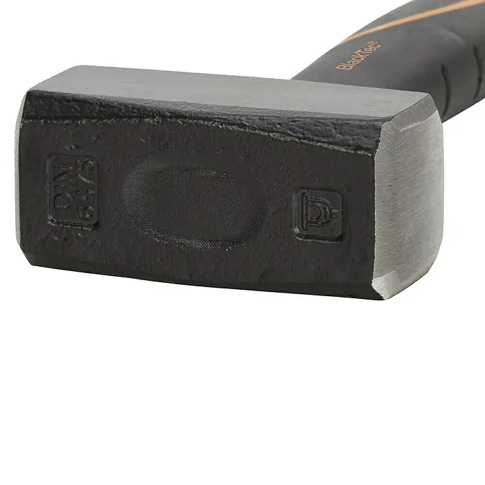 Picard Fäustel BlackTec® - Gewicht Kopf: 1.250 g, Spezialstahl - Nahaufnahme eines schwarzen BlackTees-Schlaghammers mit DIN 6475-Norm und Herstellerlogo auf dem Kopf.