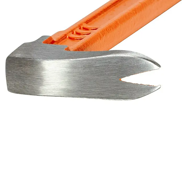 Picard Präzisionseisen BlackGiant Utility-Bar® - 250 x 50 mm, Gewicht Kopf: 296 g, Stahl - Nahaufnahme eines orangefarbenen Brecheisens mit Stahlkopf zum Entfernen von Nägeln und Aufhebeln.