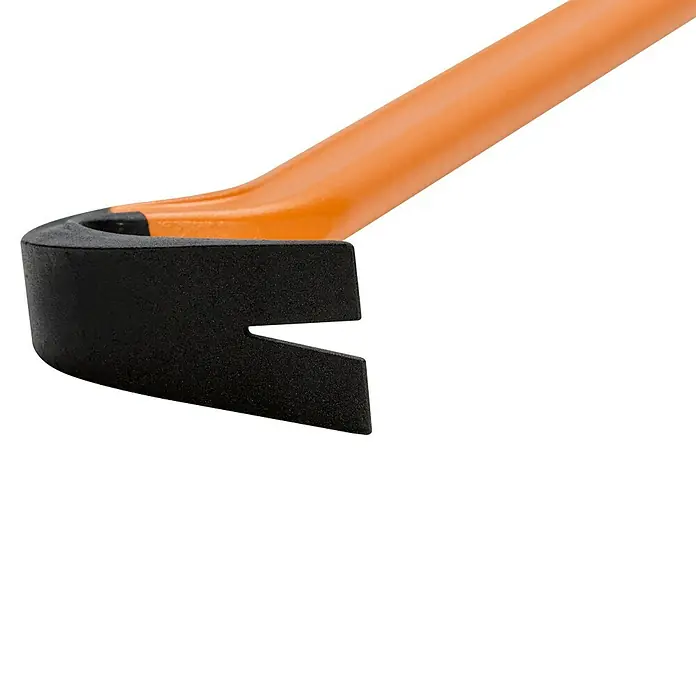 Picard Nageleisen-Set BlackGiant-Bar® - Spezialstahl, 3 -tlg. - Nahaufnahme eines orangefarbenen Brecheisens mit schwarzem Kopf vor schwarzem Hintergrund, das Werkzeug wirkt robust und einsatzbereit.