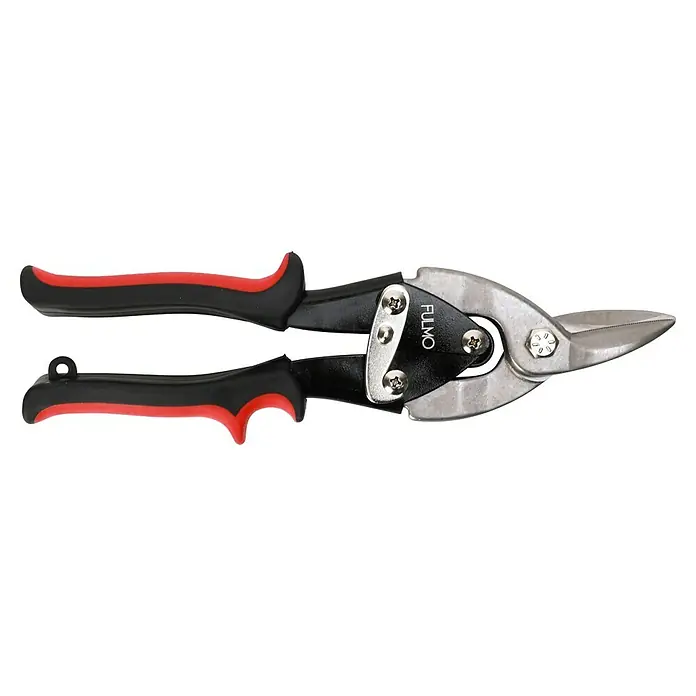 Fulmo Tijeras para chapa - Largo: 56 cm, Acero - Las cizallas de metal Fulmo con mangos rojo y negro son perfectas para cortes precisos en la metalurgia, excelente agarre y control.