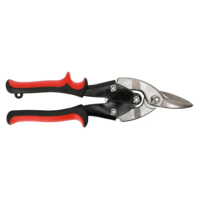 Fulmo Tijeras para chapa - Largo: 56 cm, Acero - Estas tijeras para metal de alta calidad con mangos rojos y negros son ideales para cortar metal. La herramienta robusta para cortes precisos.