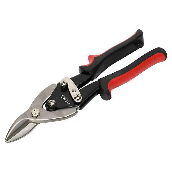 Fulmo Tijeras para chapa - Largo: 56 cm, Acero - Tijeras para chapa con mangos rojos y negros. Una herramienta para cortar láminas de metal.