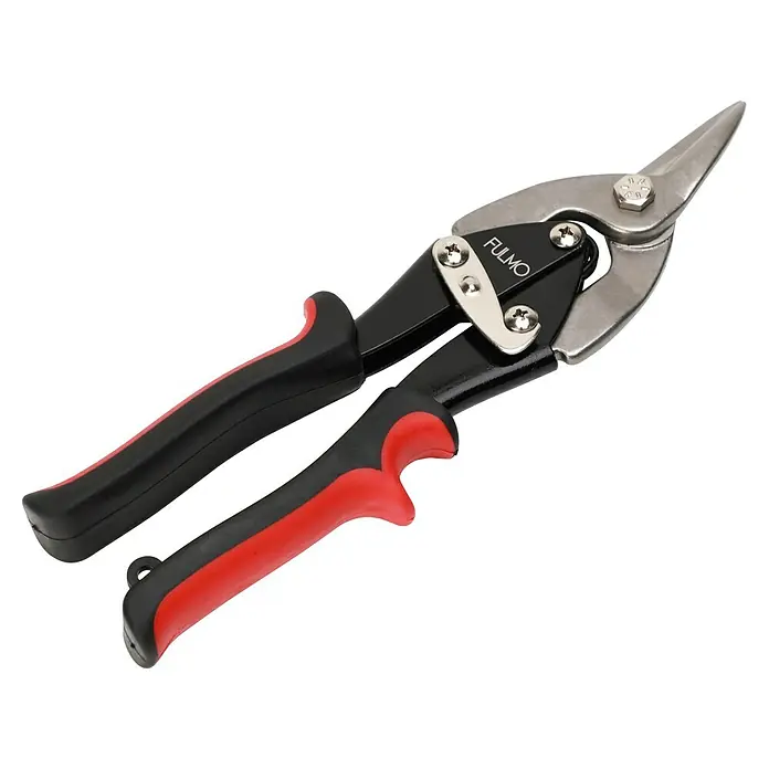 Fulmo Tijeras para chapa - Largo: 56 cm, Acero - Alicates remachadores Fulmo con mangos negros y rojos y mordazas de metal plateado, perfectos para cortar metal.