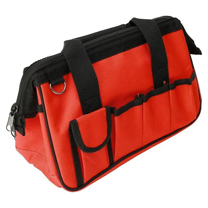 Fulmo Bolsa para herramientas - An x Pr x Al: 15 x 32 x 21 cm, Poliéster, 25 pzs. - Bolsa de herramientas roja con detalles en negro y prácticos bolsillos exteriores para guardar herramientas. Ideal para artesanos y aficionados al bricolaje.