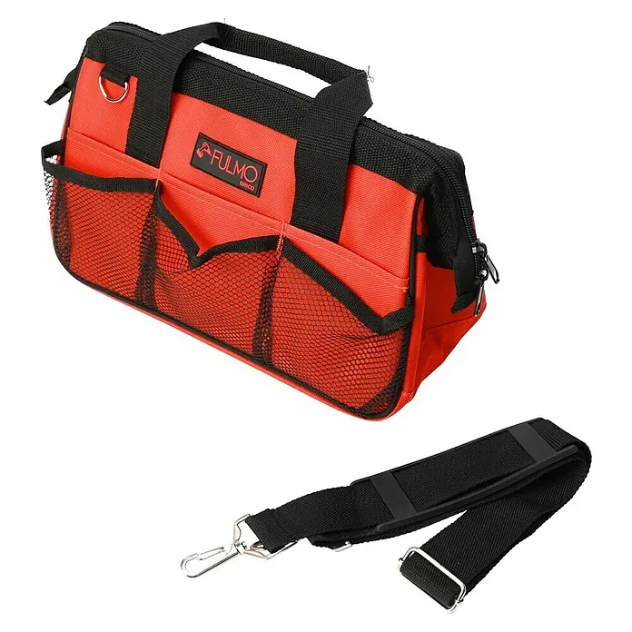 Fulmo Bolsa para herramientas - An x Pr x Al: 15 x 32 x 21 cm, Poliéster, 25 pzs. - Bolsa de herramientas roja Fulmo Brico con detalles negros y correa de transporte. Ideal para artesanos y aficionados al bricolaje para guardar herramientas.