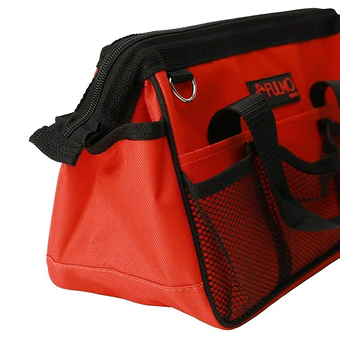 Fulmo Bolsa para herramientas - An x Pr x Al: 15 x 32 x 21 cm, Poliéster, 25 pzs. - Primer plano de una bolsa de herramientas roja con detalles negros y el logotipo "Fullmo", ideal para organizar herramientas.