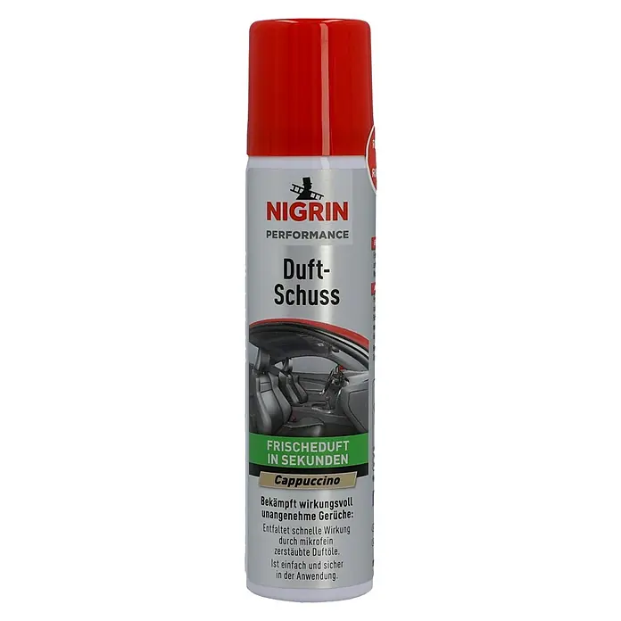 Nigrin Lufterfrischer Duftschuss - 75 ml, Cappuccino - Nigrin Performance Duft-Schuss "Cappuccino": Erfrischender Raumduft für Ihr Auto, der unangenehme Gerüche wirksam bekämpft und schnell wirkt.