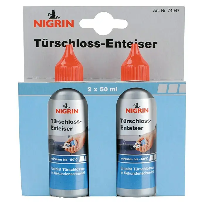 Nigrin Türschlossenteiser - 2 Stk. x 50 ml, -50 °C - Ein Set Nigrin Türschloss-Enteiser, ideal um zugefrorene Türschlösser schnell und effektiv zu enteisen.