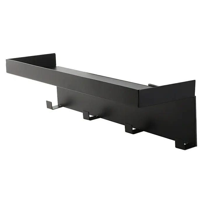 Kingstone Hakenleiste - L x B x H: 30 x 9 x 11 cm, Metall, Schwarz - Schwarze Wandgarderobe mit Regal und mehreren Haken, ideal zur Aufbewahrung von Jacken und Accessoires im Flur.