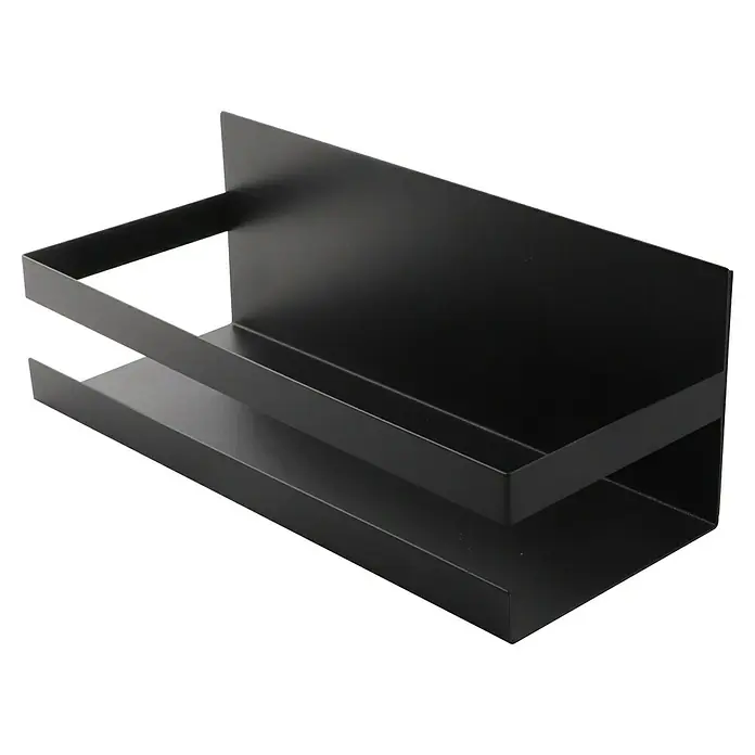 Kingstone Gewürzregal - L x B x H: 30 x 12 x 11 cm, Metall, Schwarz - Schwarzes Gewürzregal zur Aufbewahrung von Küchenutensilien und Gewürzen, mit zwei Ablagen und einer magnetischen Rückwand zur einfachen Montage.
