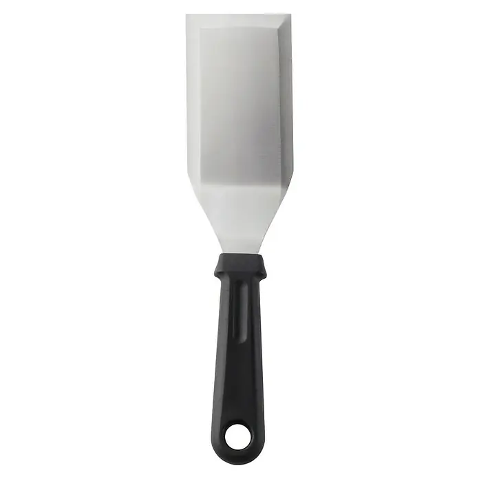 Grillstar Grillgutwender Plancha - Länge: 28,5 cm - Bild eines Küchenspatels mit einer breiten Metallklinge und einem schwarzen Griff. Das Utensil eignet sich perfekt zum Wenden und Servieren von Speisen.
