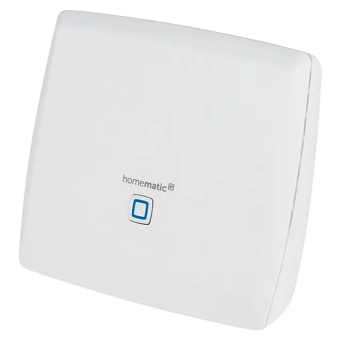 Homematic IP Centro de control CCU3 - Blanco, L x An x Al: 35 x 119 x 136 mm - Imagen de un punto de acceso Homematic IP para controlar dispositivos domésticos inteligentes. La unidad de control central para un hogar inteligente.