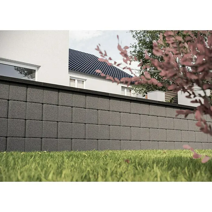 Christoph Gartenmauer Ambienta - 40 x 20 x 20 cm, Grau, Beton - Eine graue Gartenmauer aus Betonsteinen, die einen modernen und robusten Look für den Außenbereich bietet.