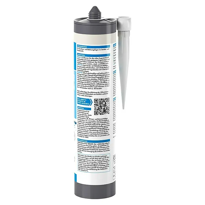 Knauf Sanitär-Silikon - Manhattan, 300 ml - Nahaufnahme einer Kartusche Knauf Silikon Fugendichtstoff, ideal für Sanitär- und Feuchtraumbereiche.