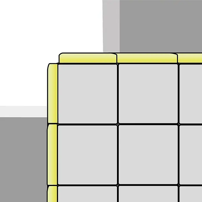 Fuchs Design Glasbausteinprofil - Weiß, 18 x 8 cm, Glas - Nahaufnahme einer teilweise gelösten Rubik's Cube mit gelben Akzenten, die ein unvollständiges, aber erkennbares Puzzle-Design zeigt.