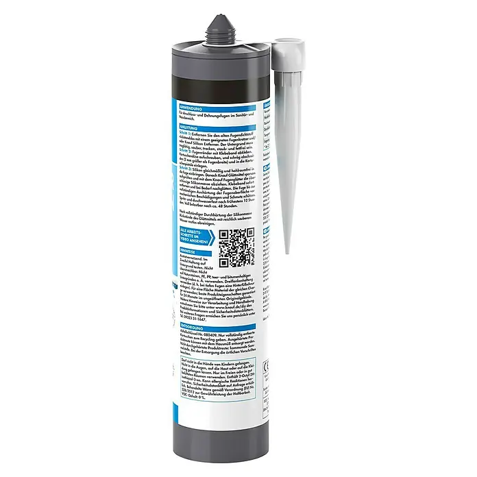 Knauf Sanitär-Silikon - Samtschwarz, 300 ml - Eine Tube Knauf Silikon für Anschluss- und Dehnungsfugen, ideal für Sanitär- und Nassbereiche. Anleitung und Hinweise sind aufgedruckt.