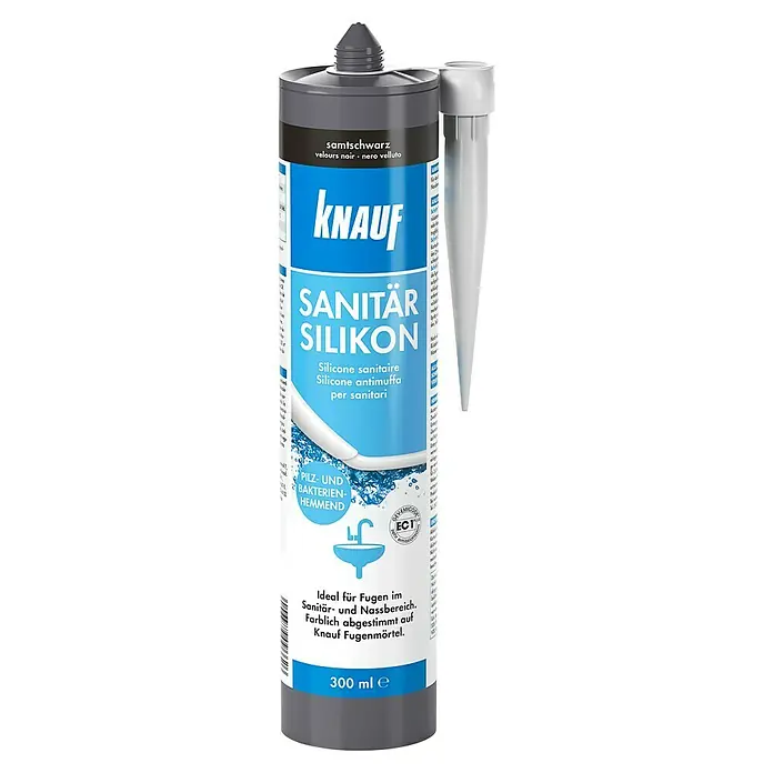 Knauf Sanitär-Silikon - Samtschwarz, 300 ml - Eine Tube Knauf Sanitär Silikon in Samtschwarz, ideal für Fugen im Sanitär- und Nassbereich, farblich abgestimmt auf Knauf Fugenmörtel.